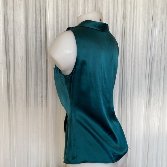 100% Silk TTahari dark teal blue/green, ruffle sleeveless, lightweight Size S - Picture 6 of 17